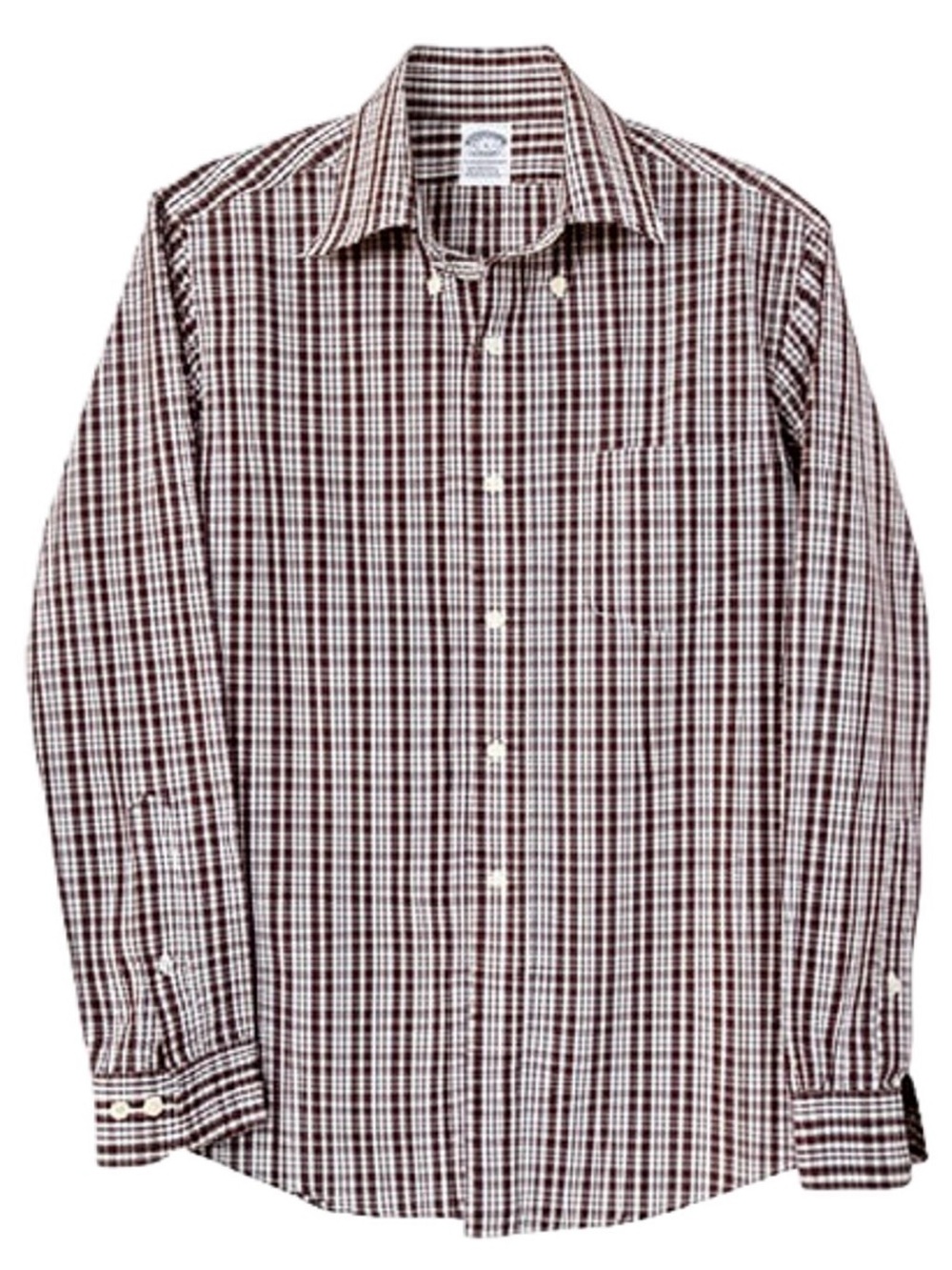 Brooks Brothers Brown and White Plaid Button-Down Shirt